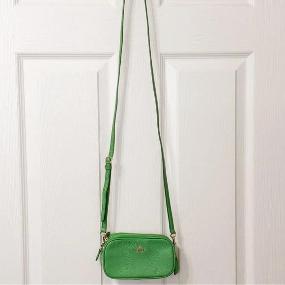 Vintage COACH Crossbody Green Purse in Polished Pebble Leather - Picture 12 of 13
